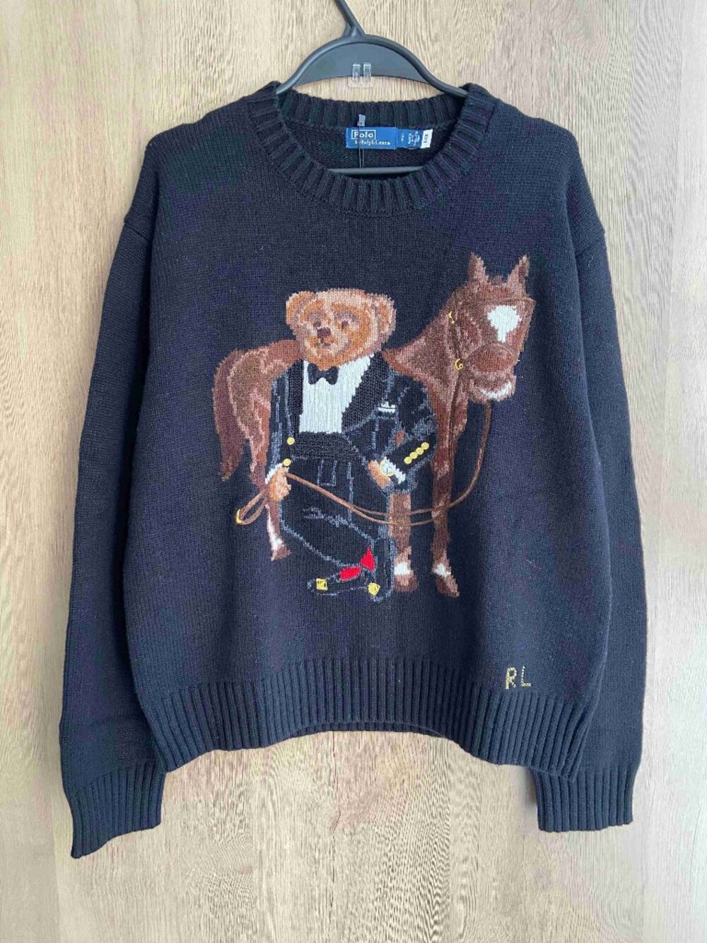 Polo Ralph Lauren Black Equestrian Bear Crewneck Sweater